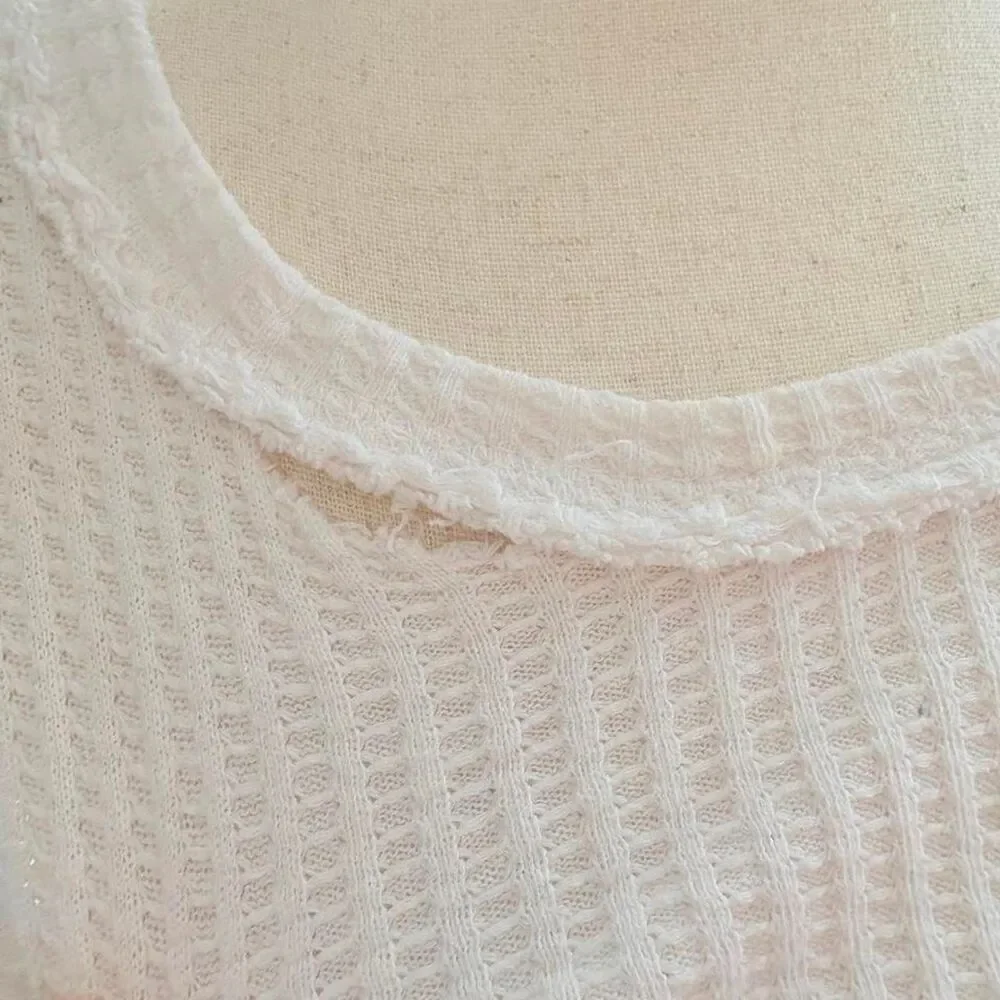 Free People white waffle knit heavyweight thermal long sleeve top in a M